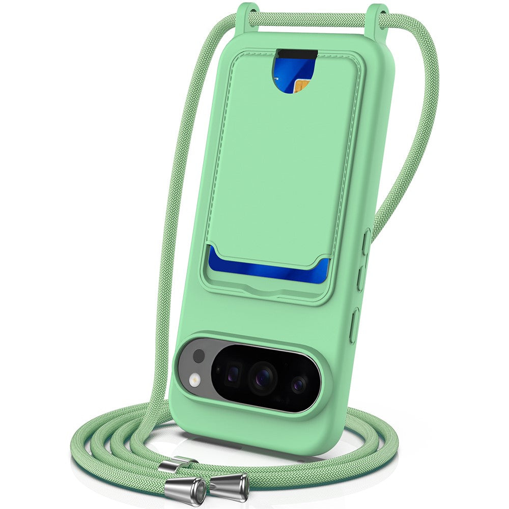 For Google Pixel 10 Pro XL Case Liquid Silicone Card Holder Back Phone Cover with Lanyard