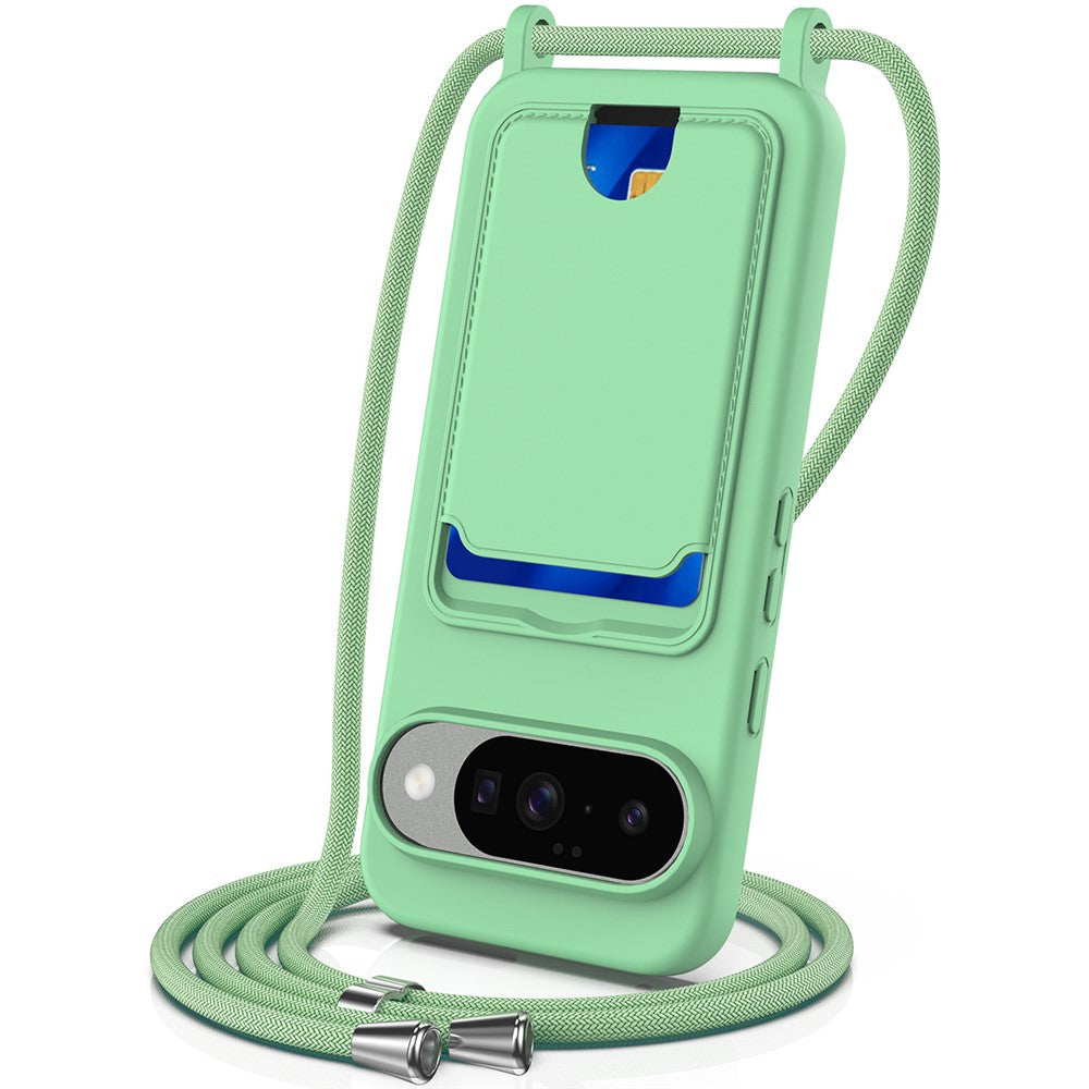 For Google Pixel 10 Case Liquid Silicone Card Holder Back Phone Cover with Lanyard