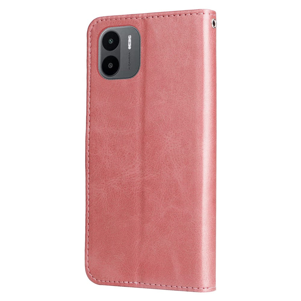 For Xiaomi Redmi A1 4G / A2 4G PU Leather Zipper Pocket Stand Phone Case Calf Texture Full Protection Wallet Inner TPU Cover