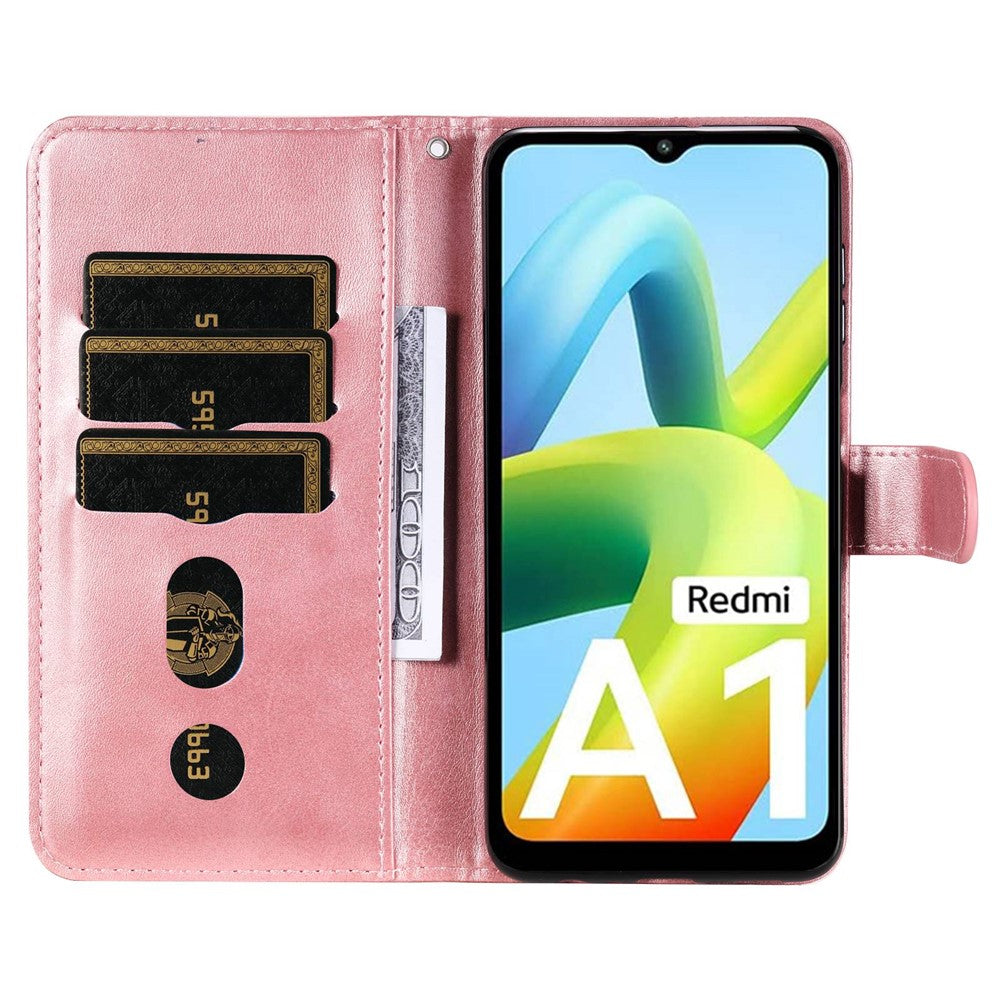 For Xiaomi Redmi A1 4G / A2 4G PU Leather Zipper Pocket Stand Phone Case Calf Texture Full Protection Wallet Inner TPU Cover