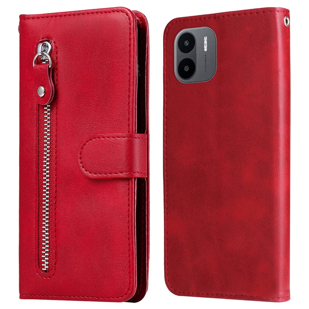 For Xiaomi Redmi A1 4G / A2 4G PU Leather Zipper Pocket Stand Phone Case Calf Texture Full Protection Wallet Inner TPU Cover