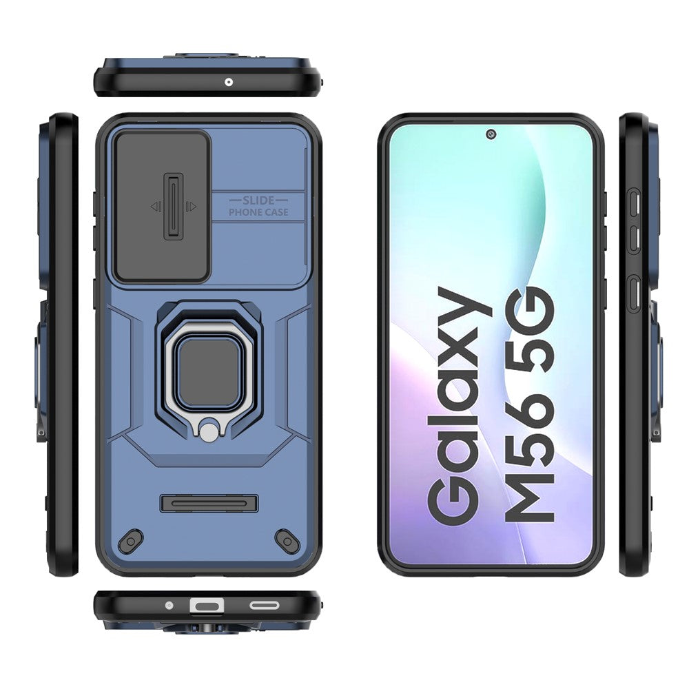 For Samsung Galaxy M56 5G Case PC + TPU Kickstand Phone Protector with Lens Cover