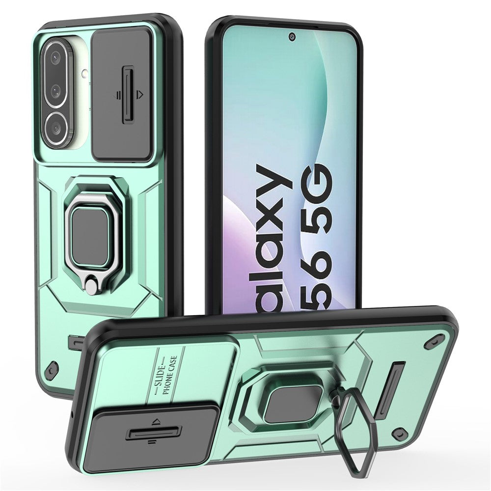 For Samsung Galaxy M56 5G Case PC + TPU Kickstand Phone Protector with Lens Cover