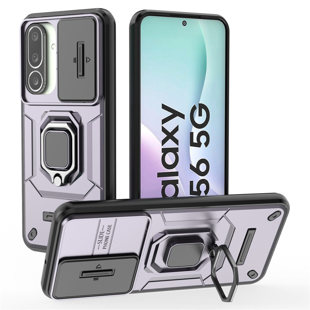 For Samsung Galaxy M56 5G Case PC + TPU Kickstand Phone Protector with Lens Cover