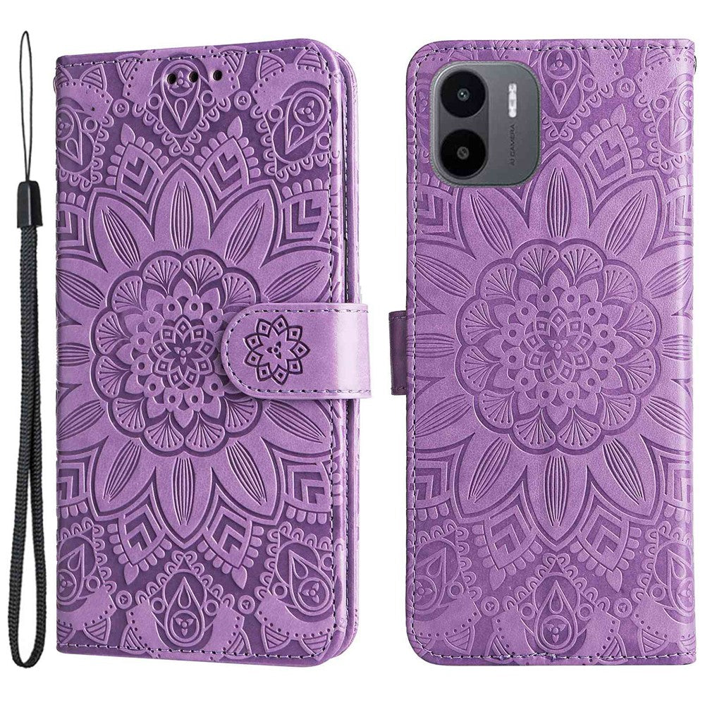 For Xiaomi Redmi A1 4G / A2 4G Sunflower Imprinted PU Leather Wallet Case Foldable Stand Full Body Protection Cover with Hand Strap