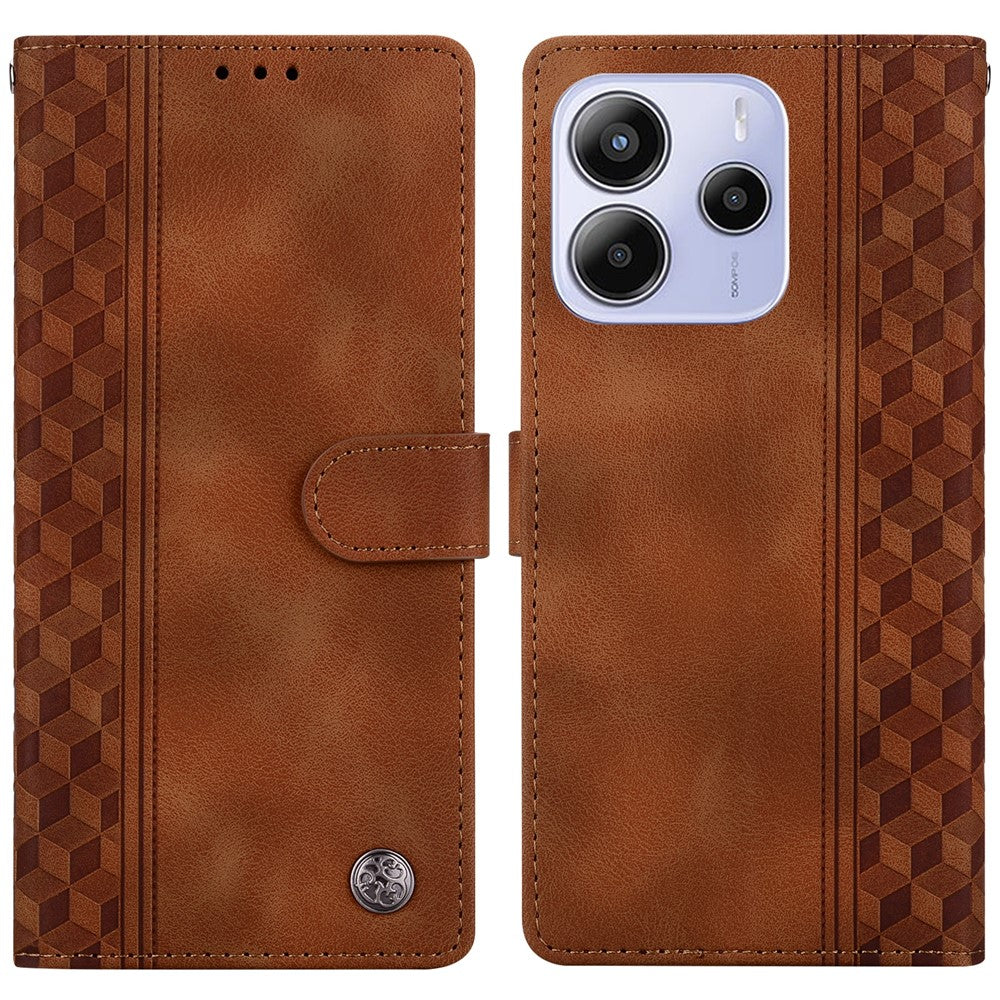 For Xiaomi Redmi Note 14 4G (164.84mm) Leather Case Imprinted Checkered Pattern Wallet Stand Flip Phone Cover