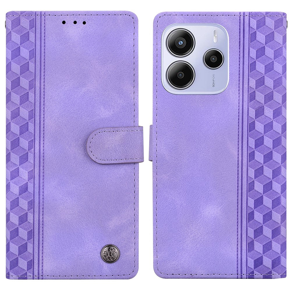 For Xiaomi Redmi Note 14 4G (164.84mm) Leather Case Imprinted Checkered Pattern Wallet Stand Flip Phone Cover