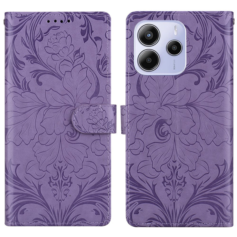 For Xiaomi Redmi Note 14 4G (164.84mm) Leather Case Imprinted Floral Pattern Wallet Stand Flip Phone Cover