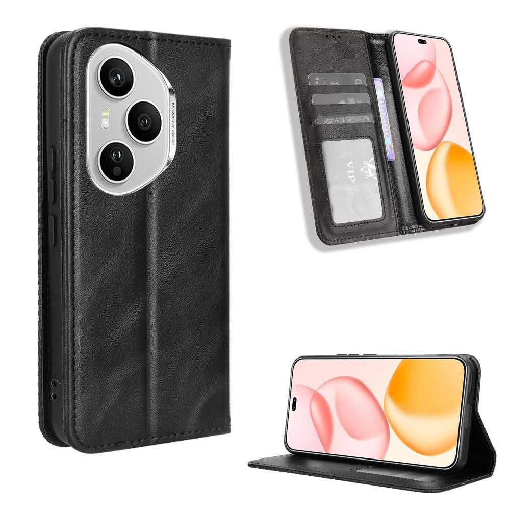 For Honor 400 Pro 5G (Global) Leather Case Wallet Stand Retro Texture Phone Cover