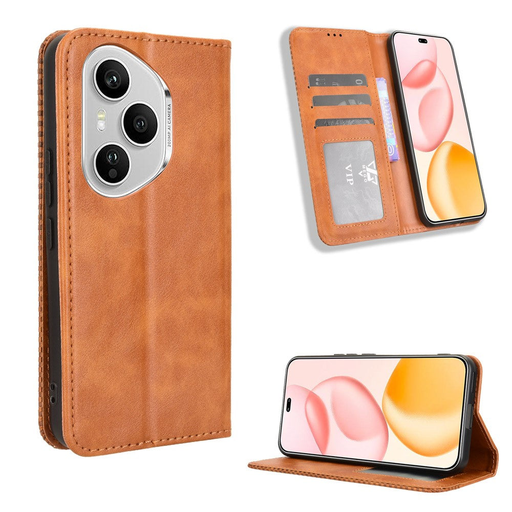 For Honor 400 Pro 5G (Global) Leather Case Wallet Stand Retro Texture Phone Cover