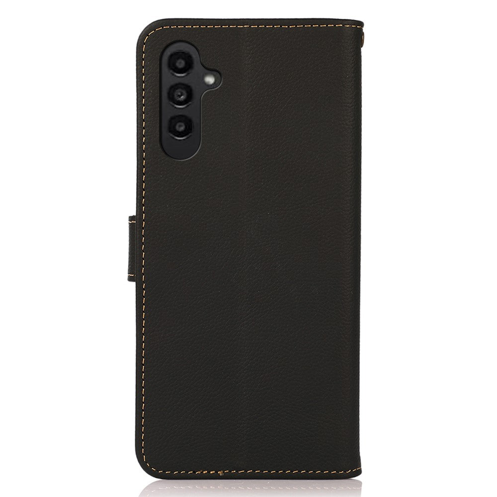 KHAZNEH för Samsung Galaxy A18 5G / A18 4G / A17 5G / A17 4G / A26 5G-skal i äkta nötskinn med RFID-blockerande plånboksfodral.