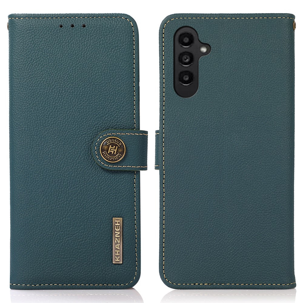 KHAZNEH för Samsung Galaxy A18 5G / A18 4G / A17 5G / A17 4G / A26 5G-skal i äkta nötskinn med RFID-blockerande plånboksfodral.