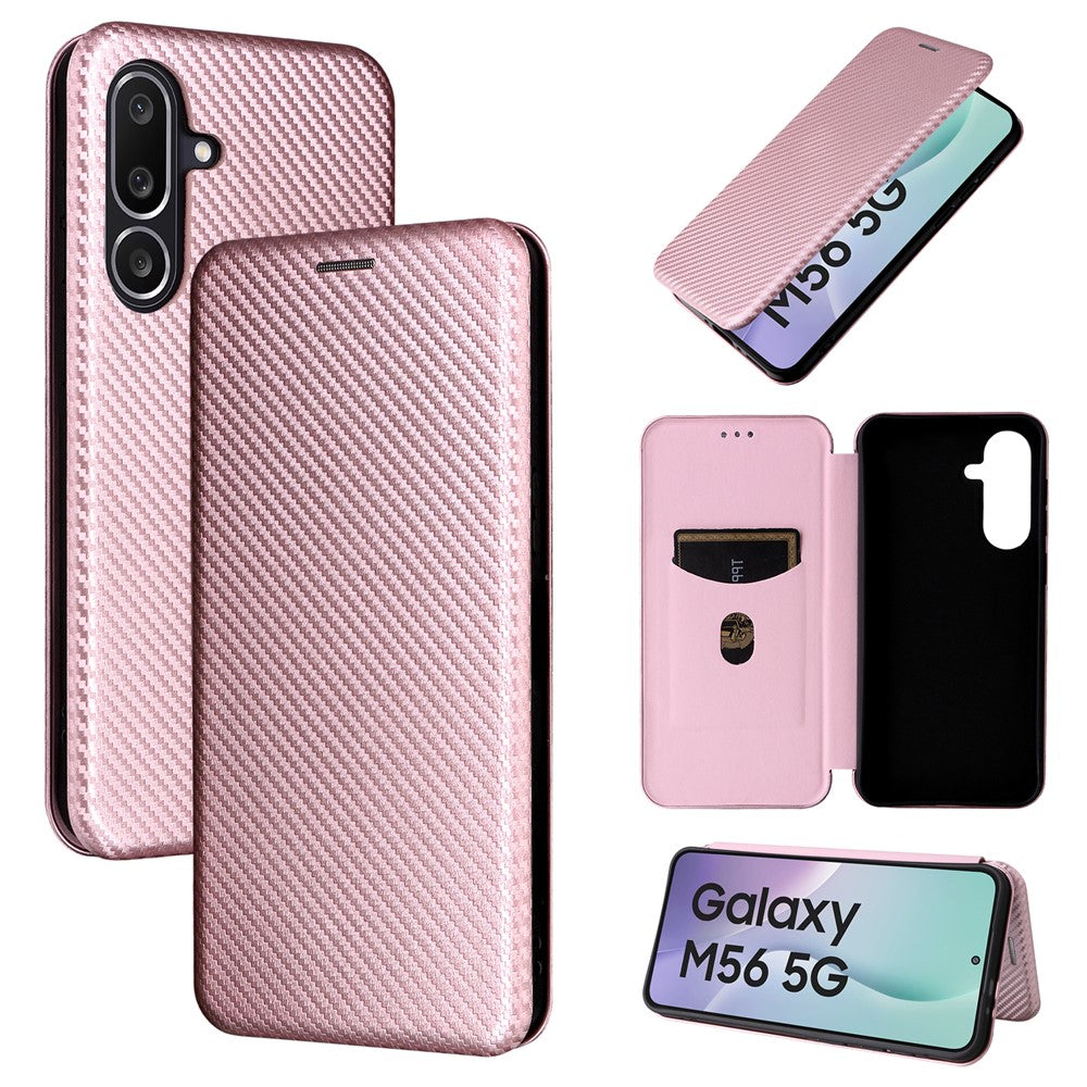 For Samsung Galaxy M56 5G Case Carbon Fiber Texture Drop-Proof PU Leather Phone Cover
