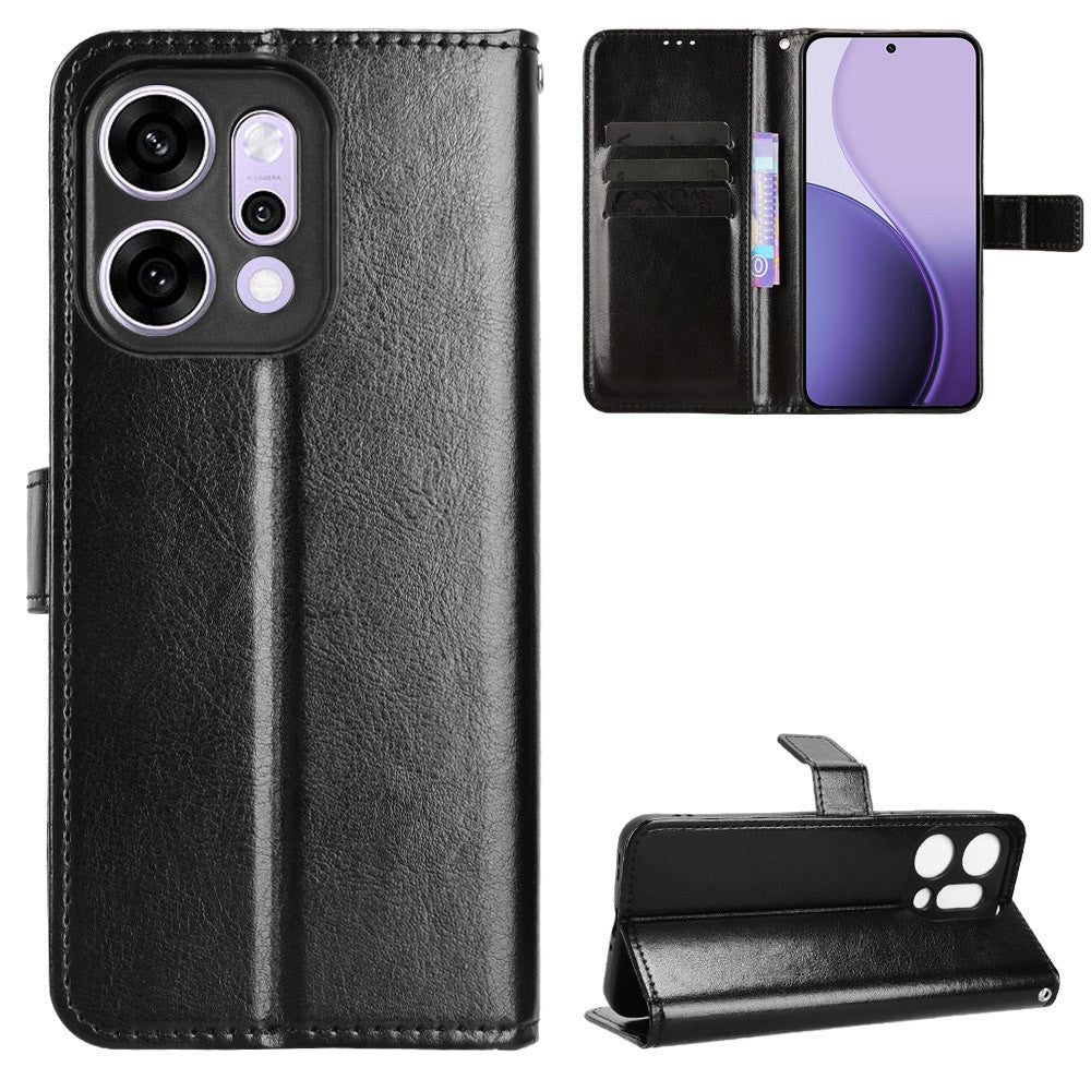 For Oppo Reno14 Pro 5G (Global) PU Leather Case with Strap Crazy Horse Texture Phone Wallet Cover