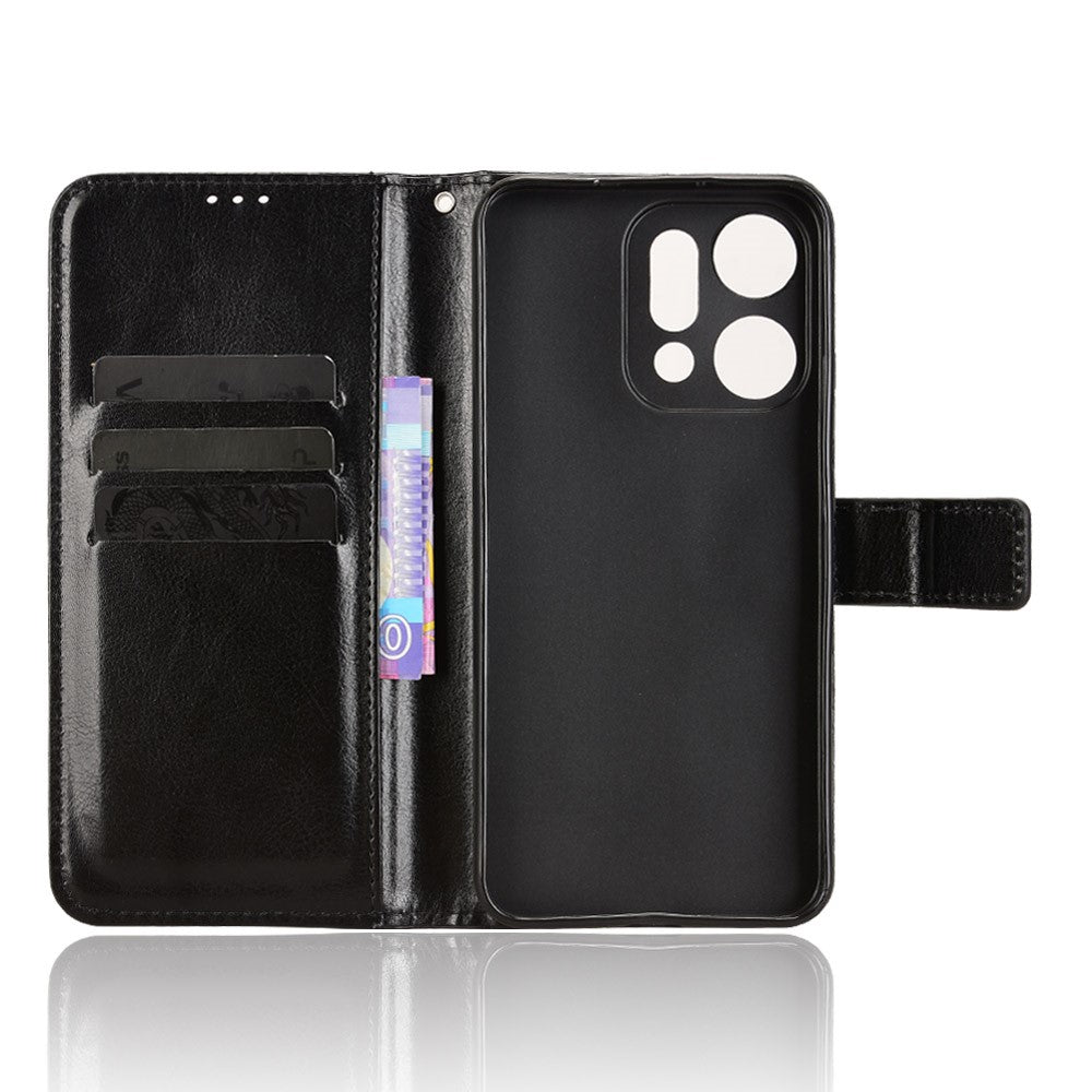 For Oppo Reno14 Pro 5G (Global) PU Leather Case with Strap Crazy Horse Texture Phone Wallet Cover