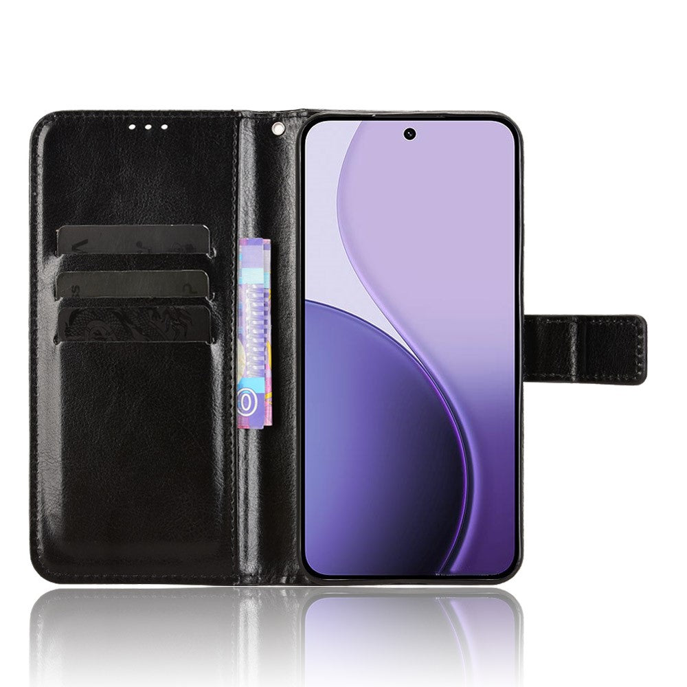 For Oppo Reno14 Pro 5G (Global) PU Leather Case with Strap Crazy Horse Texture Phone Wallet Cover