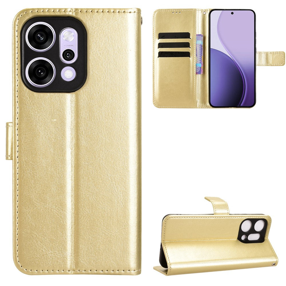For Oppo Reno14 Pro 5G (Global) PU Leather Case with Strap Crazy Horse Texture Phone Wallet Cover