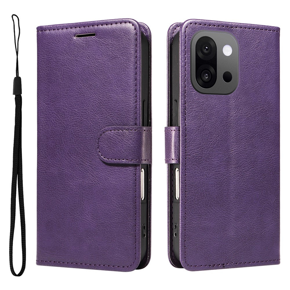 For OnePlus 13T 5G Leather Wallet Case with Strap Solid Color Phone Stand Cover