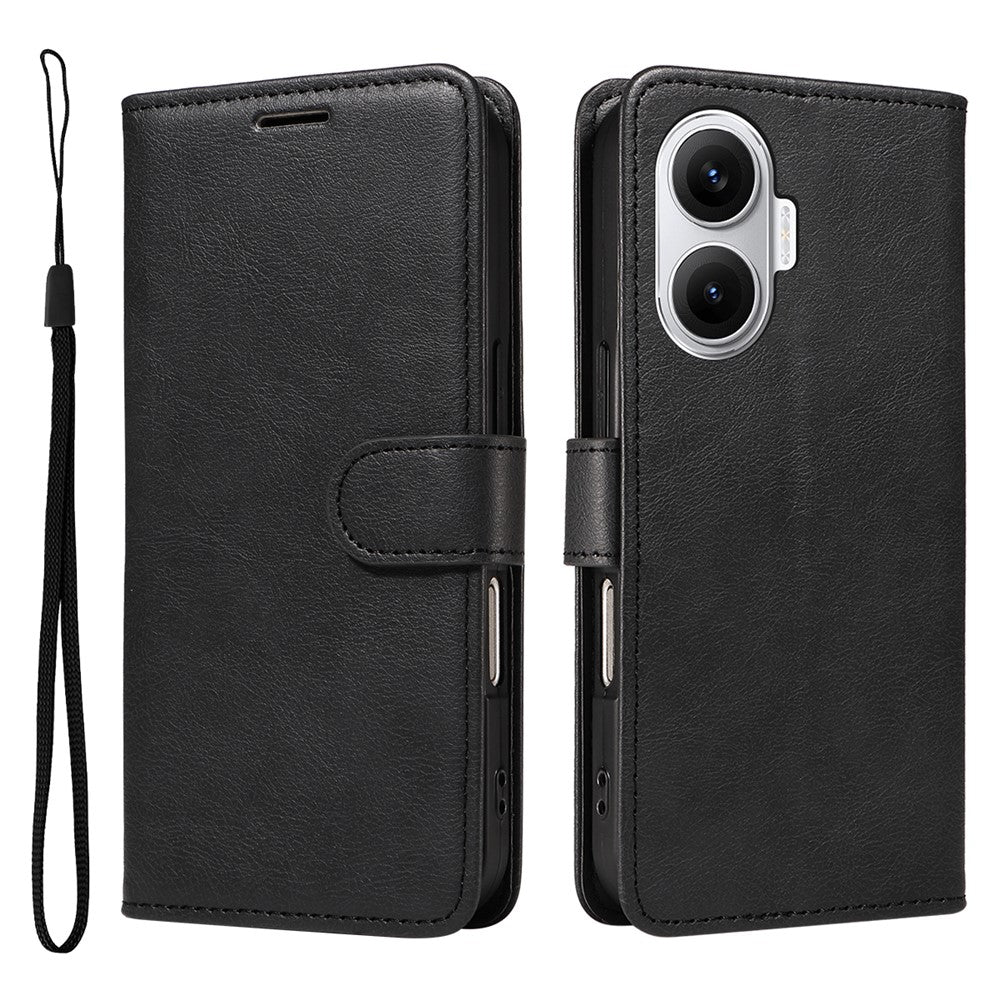 For Xiaomi Poco F7 5G / Xiaomi Redmi Turbo 4 Pro 5G Leather Wallet Case with Strap Solid Color Phone Stand Cover