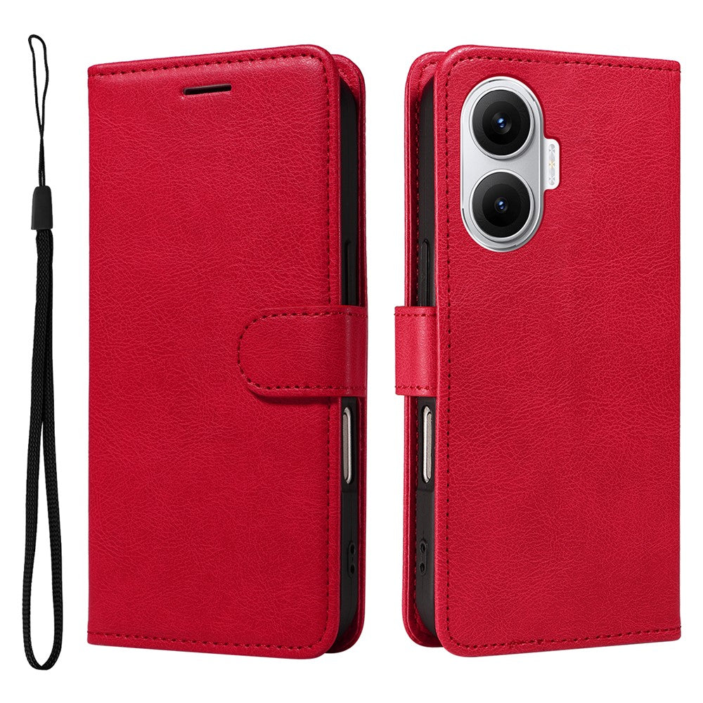 For Xiaomi Poco F7 5G / Xiaomi Redmi Turbo 4 Pro 5G Leather Wallet Case with Strap Solid Color Phone Stand Cover