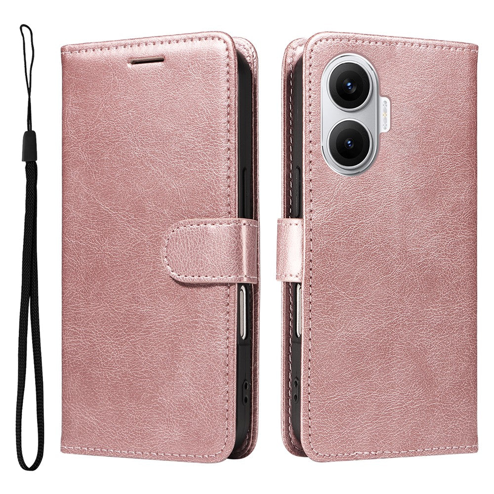 For Xiaomi Poco F7 5G / Xiaomi Redmi Turbo 4 Pro 5G Leather Wallet Case with Strap Solid Color Phone Stand Cover