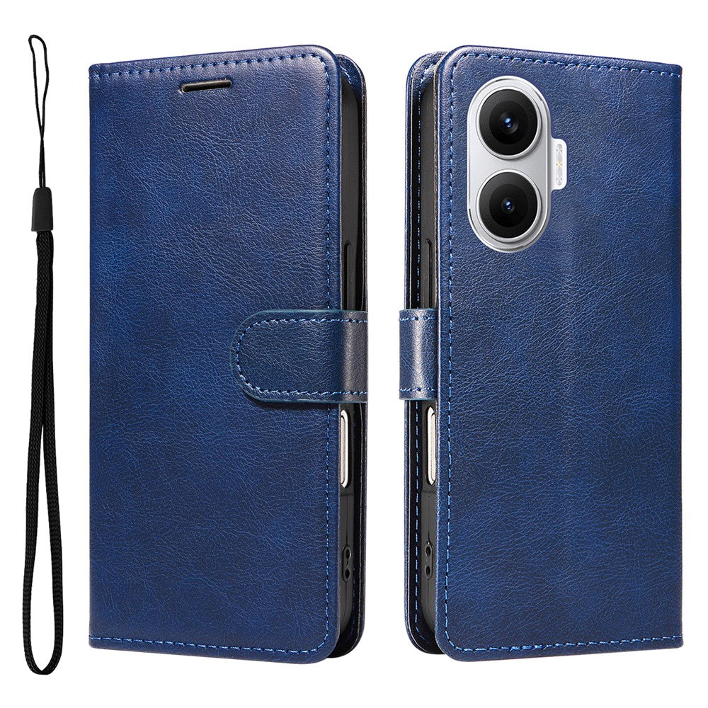 For Xiaomi Poco F7 5G / Xiaomi Redmi Turbo 4 Pro 5G Leather Wallet Case with Strap Solid Color Phone Stand Cover