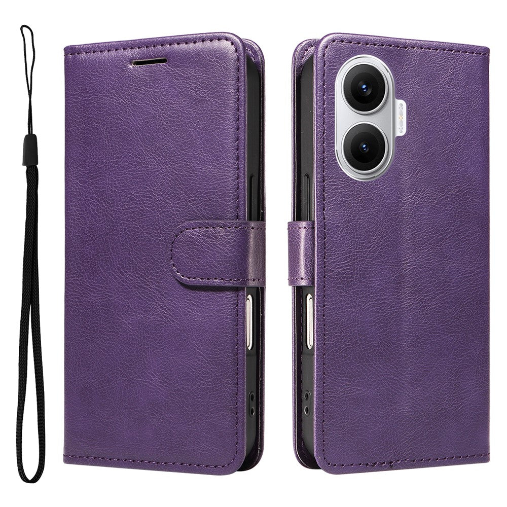 For Xiaomi Poco F7 5G / Xiaomi Redmi Turbo 4 Pro 5G Leather Wallet Case with Strap Solid Color Phone Stand Cover