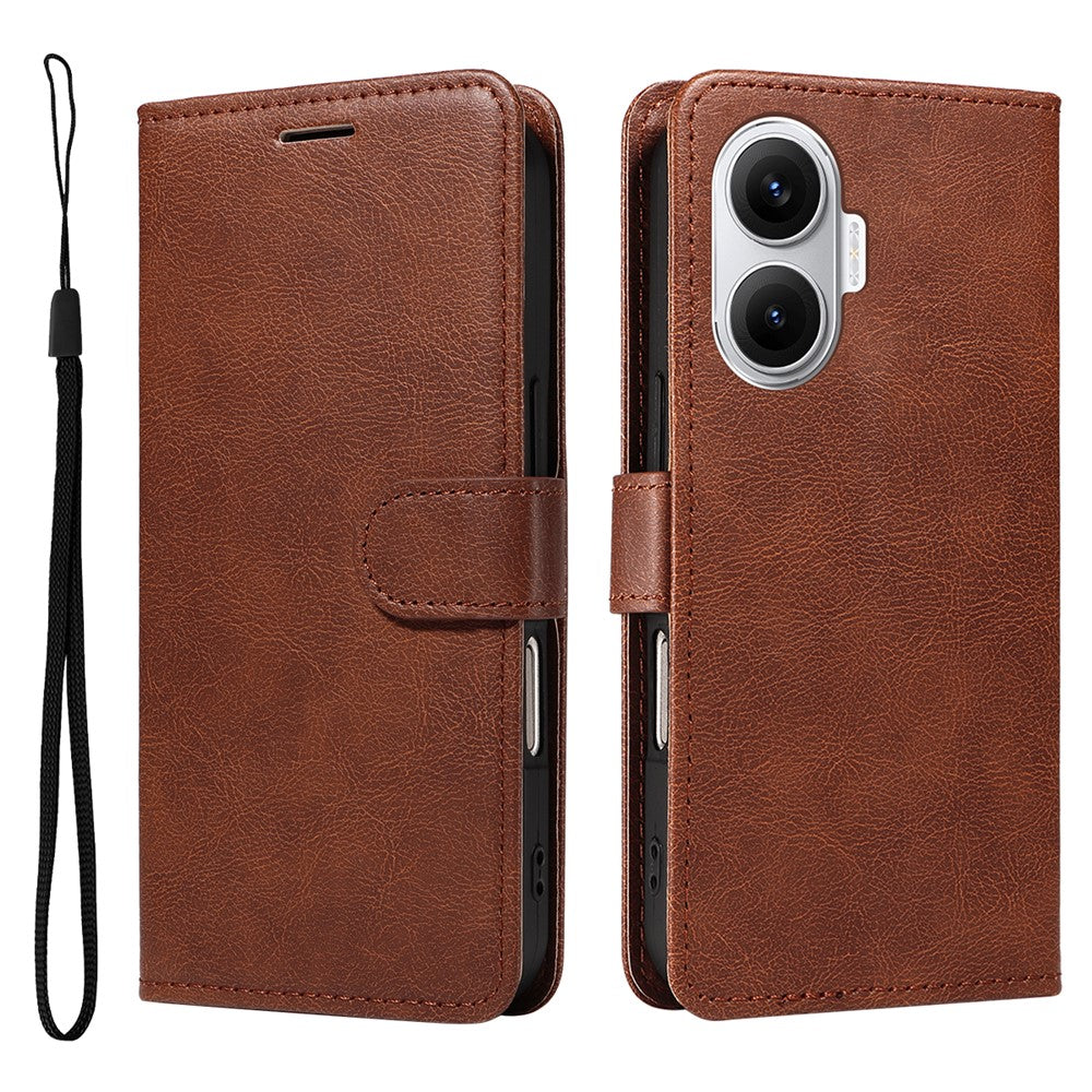 For Xiaomi Poco F7 5G / Xiaomi Redmi Turbo 4 Pro 5G Leather Wallet Case with Strap Solid Color Phone Stand Cover