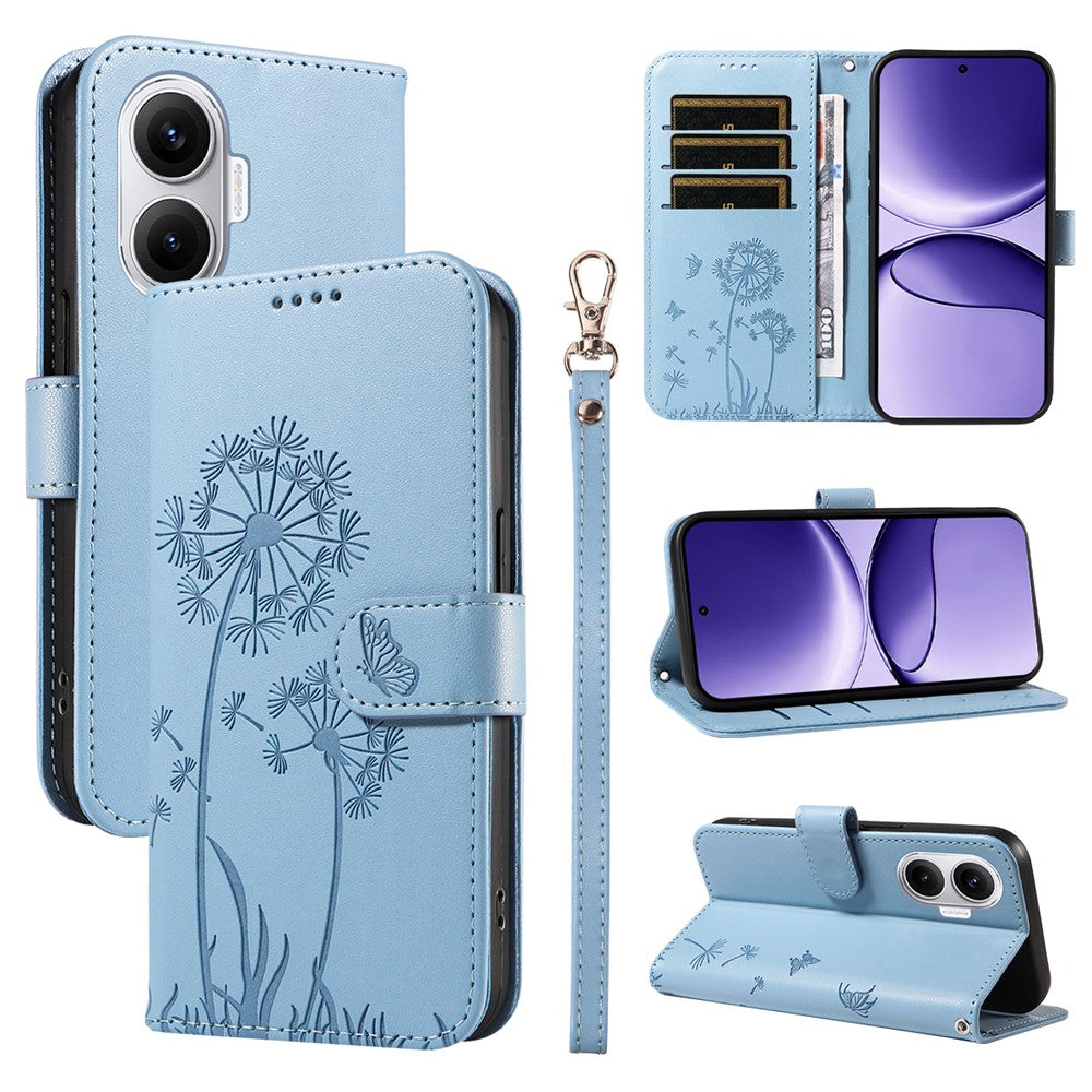 For Xiaomi Poco F7 5G / Redmi Turbo 4 Pro 5G Leather Wallet Case with Strap Dandelion Imprint Phone Stand Cover