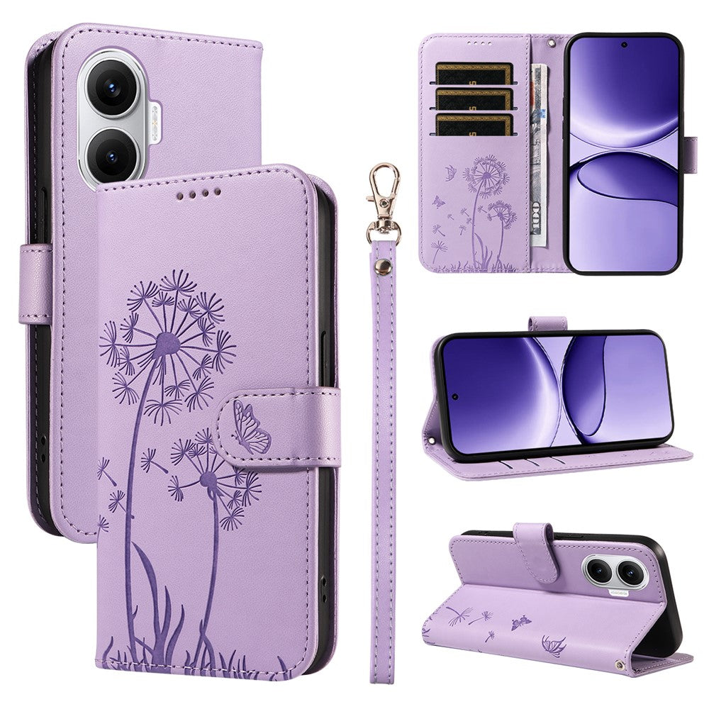 For Xiaomi Poco F7 5G / Redmi Turbo 4 Pro 5G Leather Wallet Case with Strap Dandelion Imprint Phone Stand Cover