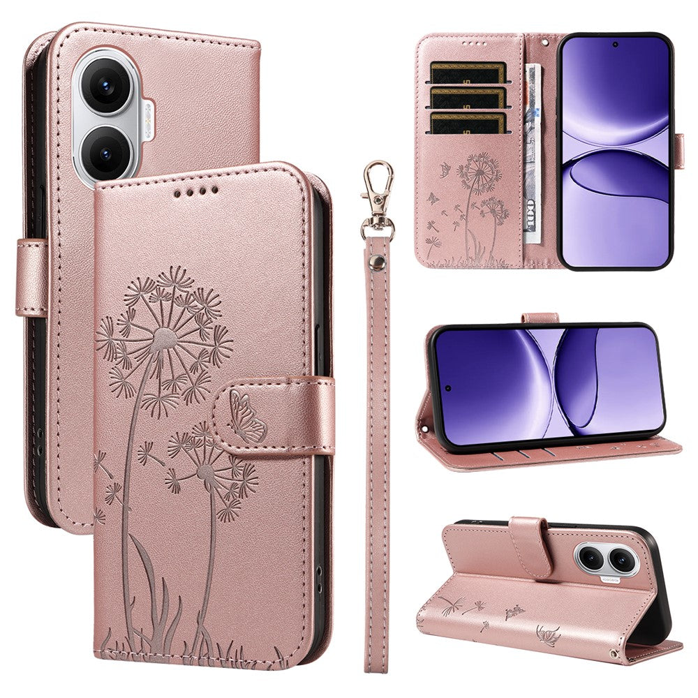 For Xiaomi Poco F7 5G / Redmi Turbo 4 Pro 5G Leather Wallet Case with Strap Dandelion Imprint Phone Stand Cover