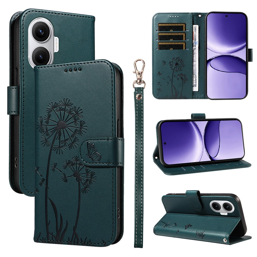 For Xiaomi Poco F7 5G / Redmi Turbo 4 Pro 5G Leather Wallet Case with Strap Dandelion Imprint Phone Stand Cover