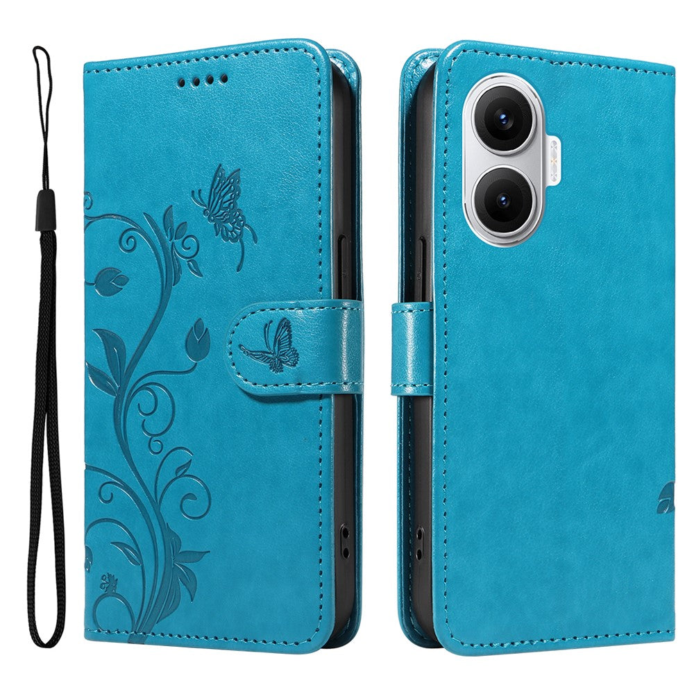 For Xiaomi Poco F7 5G / Xiaomi Redmi Turbo 4 Pro 5G PU Leather Cases Flower Pattern Wallet Stand Phone Cover with Strap
