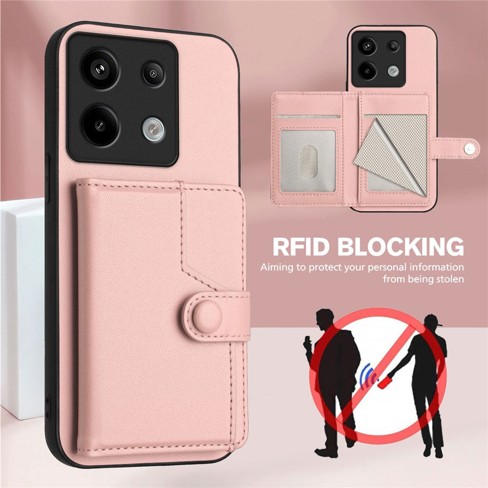 For Xiaomi Poco X6 5G / Xiaomi Redmi Note 13 Pro 5G Case RFID Blocking Card Holder Kickstand TPU + PU Leather Phone Back Cover
