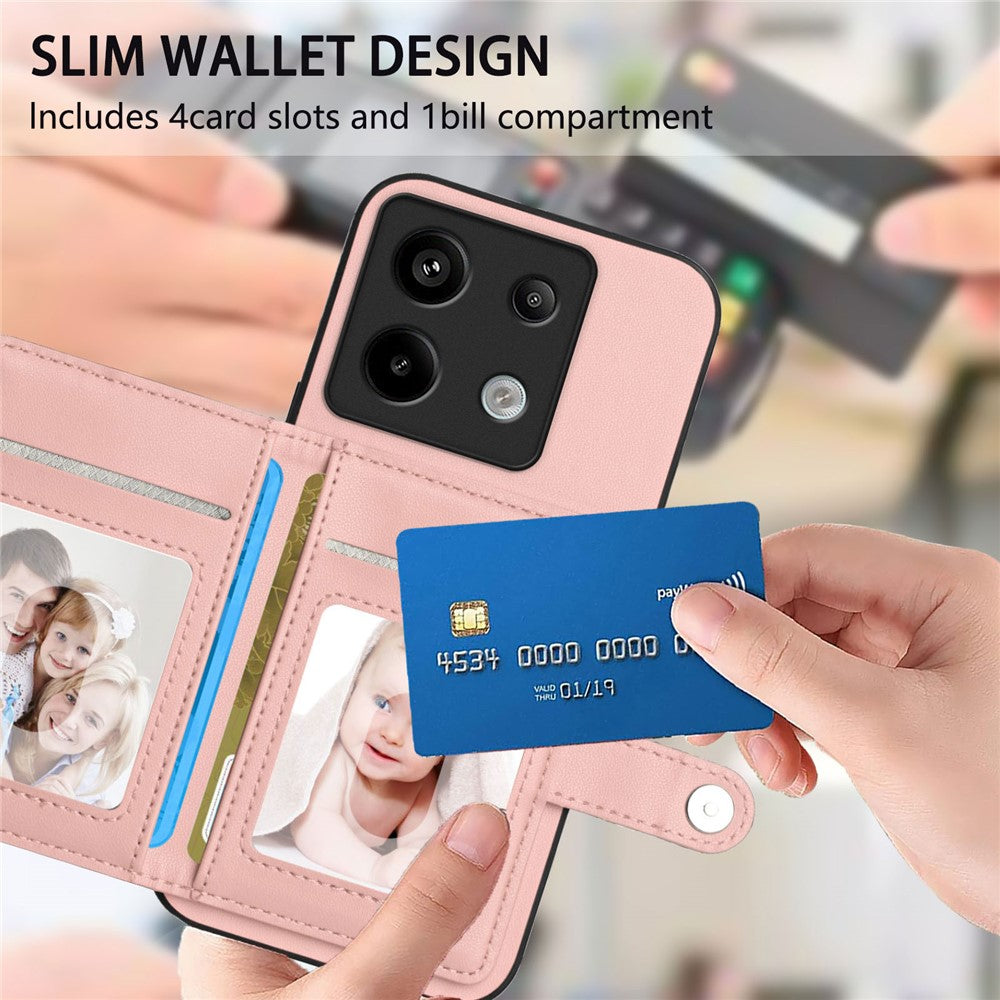 For Xiaomi Poco X6 5G / Xiaomi Redmi Note 13 Pro 5G Case RFID Blocking Card Holder Kickstand TPU + PU Leather Phone Back Cover