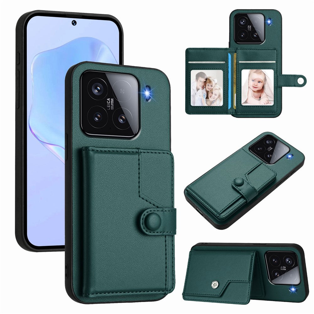 Xiaomi 15-skal RFID-blockerande korthållare, stativ, TPU + PU-läder, baksida för mobil