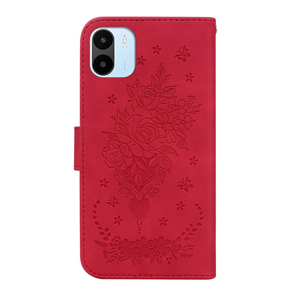 Xiaomi Redmi A1 4G / A2 4G Rose Butterfly Printed PU Leather Phone Case Stand Feature Magnetic Phone Cover with Rem