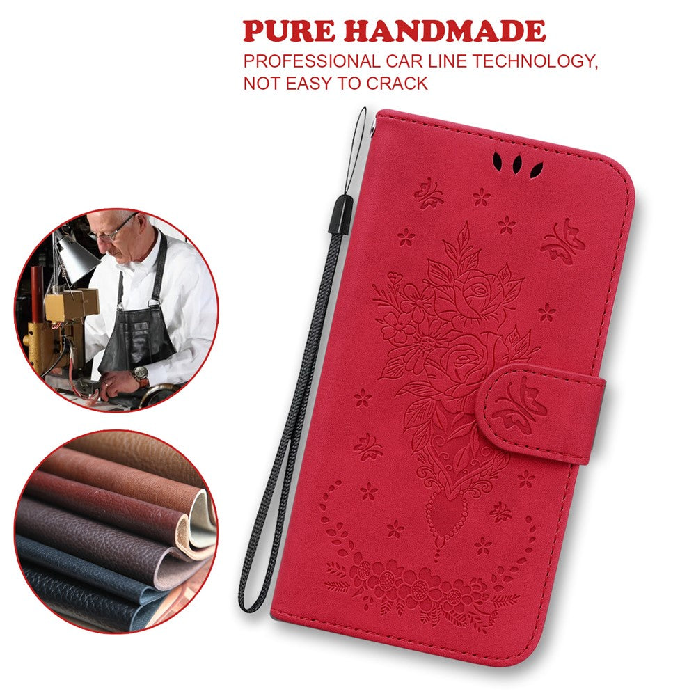 Xiaomi Redmi A1 4G / A2 4G Rose Butterfly Printed PU Leather Phone Case Stand Feature Magnetic Phone Cover with Rem