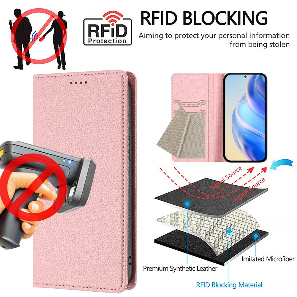 OnePlus Nord CE4 Lite 5G Plånboksfodral RFID-blockerande Litchitexturerat Läder Mobilskal