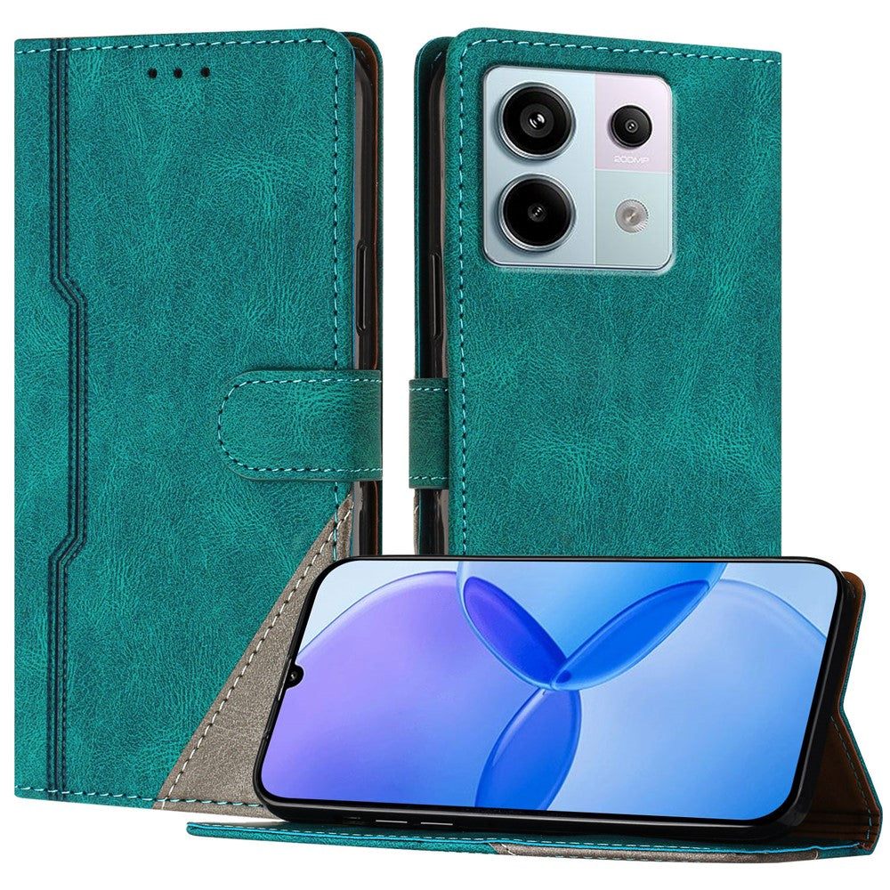 For Xiaomi Redmi Note 13 Pro 5G Leather Case Triangle Patchwork Wallet Stand Shockproof Phone Cover