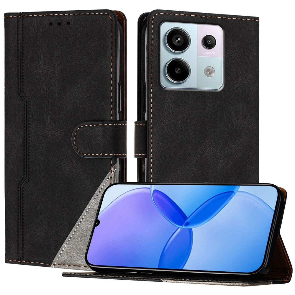 For Xiaomi Redmi Note 13 Pro 5G Leather Case Triangle Patchwork Wallet Stand Shockproof Phone Cover