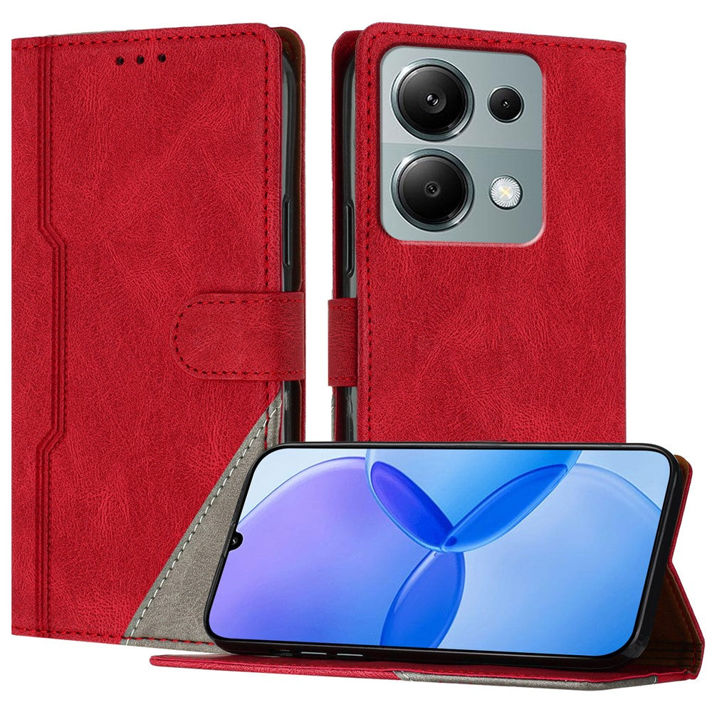 For Xiaomi Redmi Note 13 Pro 4G Leather Case Triangle Patchwork Wallet Stand Shockproof Phone Cover