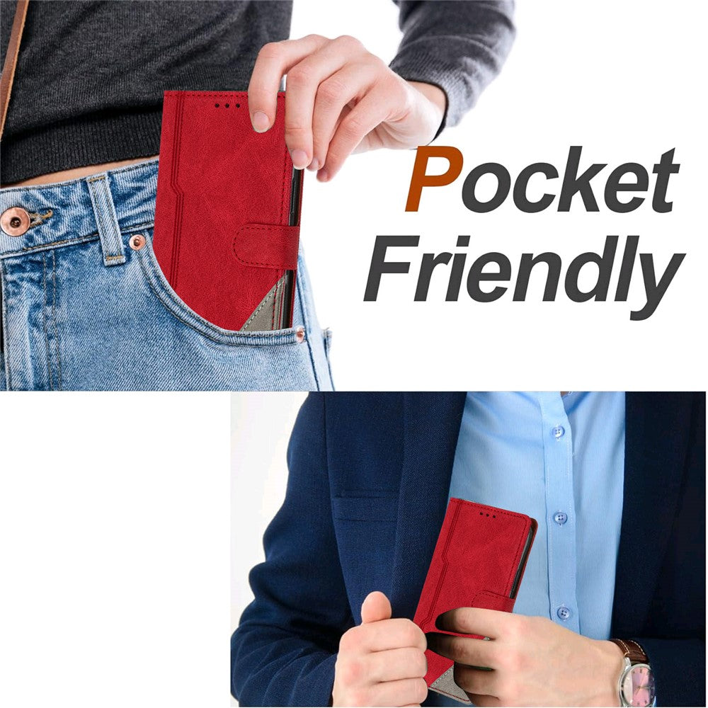 For Xiaomi Redmi Note 13 Pro 4G Leather Case Triangle Patchwork Wallet Stand Shockproof Phone Cover