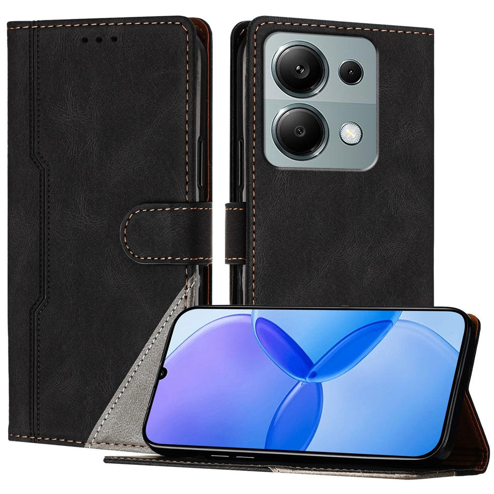 For Xiaomi Redmi Note 13 Pro 4G Leather Case Triangle Patchwork Wallet Stand Shockproof Phone Cover