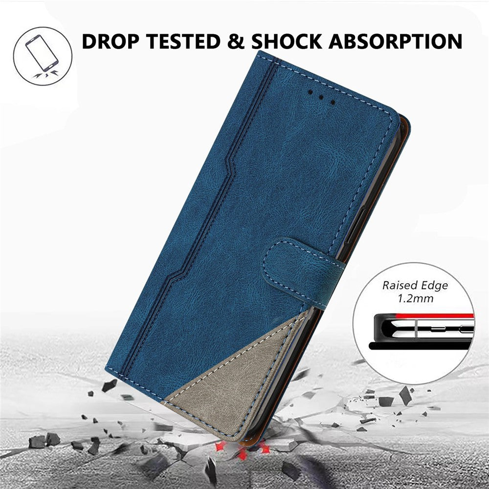 For Xiaomi Redmi Note 13 5G Leather Case Triangle Patchwork Wallet Stand Shockproof Phone Cover