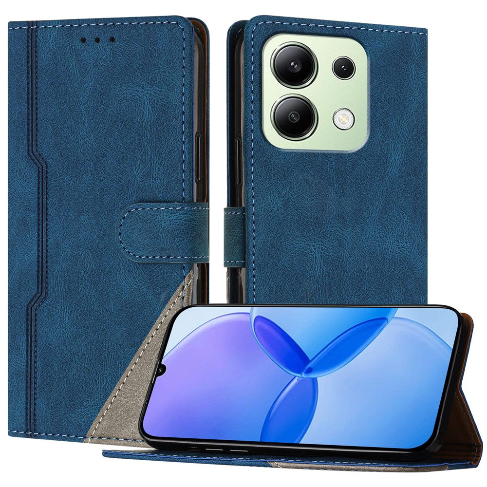 For Xiaomi Redmi Note 13 4G Leather Case Triangle Patchwork Wallet Stand Shockproof Phone Cover