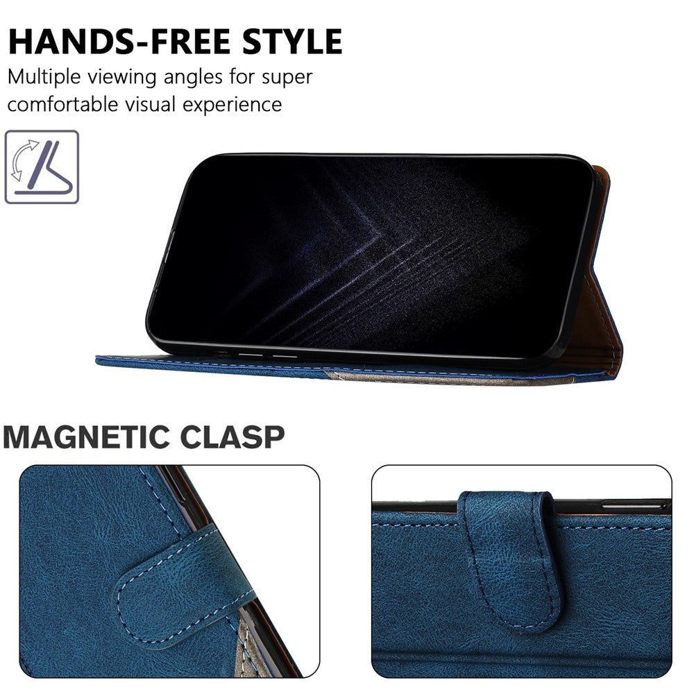 For Xiaomi Redmi Note 13 4G Leather Case Triangle Patchwork Wallet Stand Shockproof Phone Cover