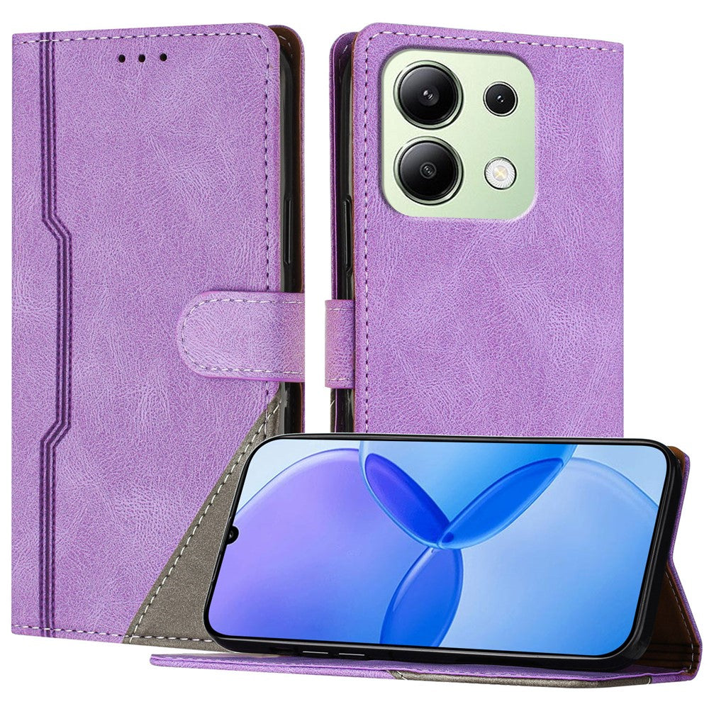 For Xiaomi Redmi Note 13 4G Leather Case Triangle Patchwork Wallet Stand Shockproof Phone Cover