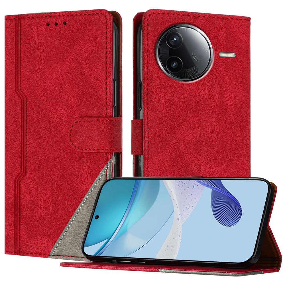 For Xiaomi Redmi K80 5G Leather Case Triangle Patchwork Wallet Stand Shockproof Phone Cover