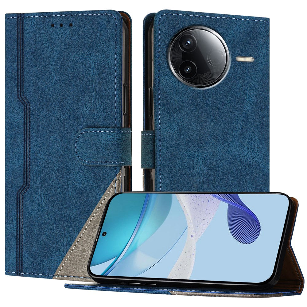 For Xiaomi Redmi K80 5G Leather Case Triangle Patchwork Wallet Stand Shockproof Phone Cover